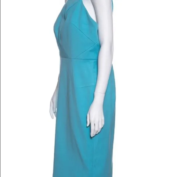 Roland Mouret Luxury Midi Aqua Stretch Knit Canvas 'wilton' Casual Dress