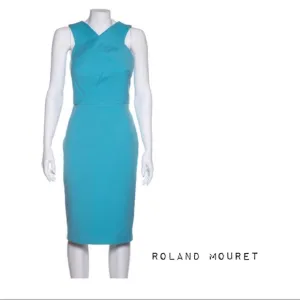 Roland Mouret Luxury Midi Aqua Stretch Knit Canvas 'wilton' Casual Dress