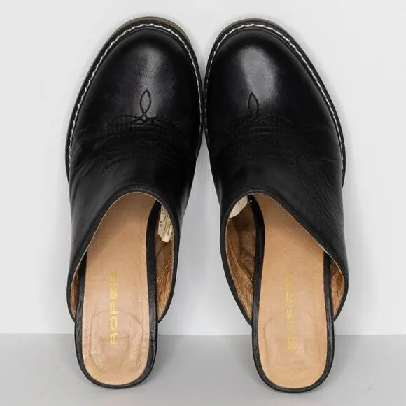 Roper Womens Mule Western Cowboy 90s Minimalist Y2K Heels Leather Black 6.5 ARa