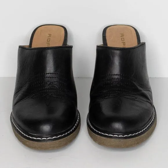 Roper Womens Mule Western Cowboy 90s Minimalist Y2K Heels Leather Black 6.5 ARa
