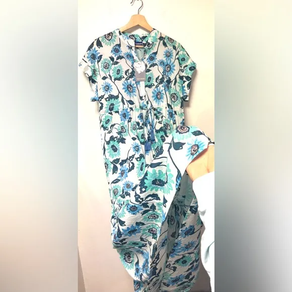 Ros Garden Mumi Dress Tie Waist Tassels Ortensia Blue Quite Luxury NWTSz Small