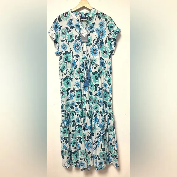 Ros Garden Mumi Dress Tie Waist Tassels Ortensia Blue Quite Luxury NWTSz Small
