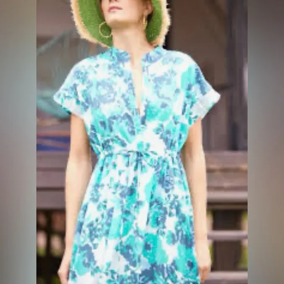 Ros Garden Mumi Dress Tie Waist Tassels Ortensia Blue Quite Luxury NWTSz Small