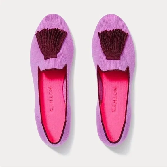 Rothy's Merino Wool Tassel Flats Loafer Women Shoes Mule Very Pink Ballet Tassle
