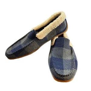 Rothys Slippers Blue Gray Plaid Faux Sherpa Lining Rubber Sole Size 7 Mens