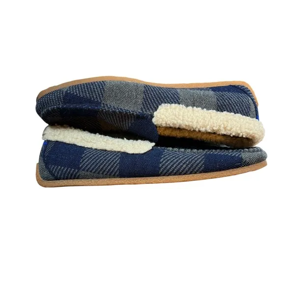 Rothys Slippers Blue Gray Plaid Faux Sherpa Lining Rubber Sole Size 7 Mens