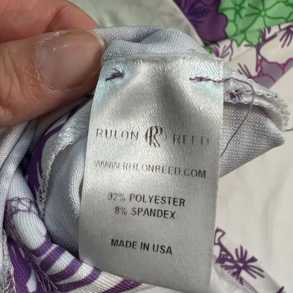 Rulon Reed Morgan Maxi Dress XS Green Purple Hibiscus Belt Sheath Resort
