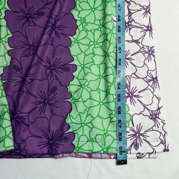 Rulon Reed Morgan Maxi Dress XS Green Purple Hibiscus Belt Sheath Resort