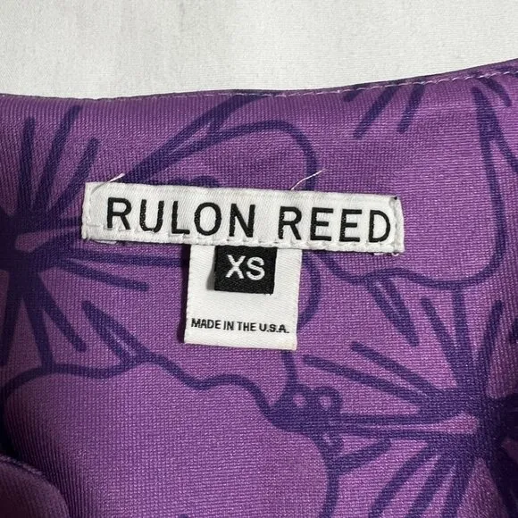 Rulon Reed Morgan Maxi Dress XS Green Purple Hibiscus Belt Sheath Resort