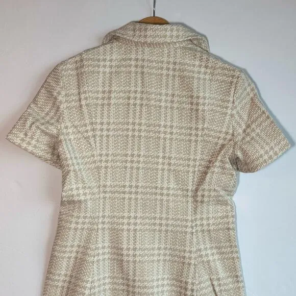 Rumored Notting Hill Mini Dress Chic Minimalist Modern Sz 4 Beige Glen Plaid