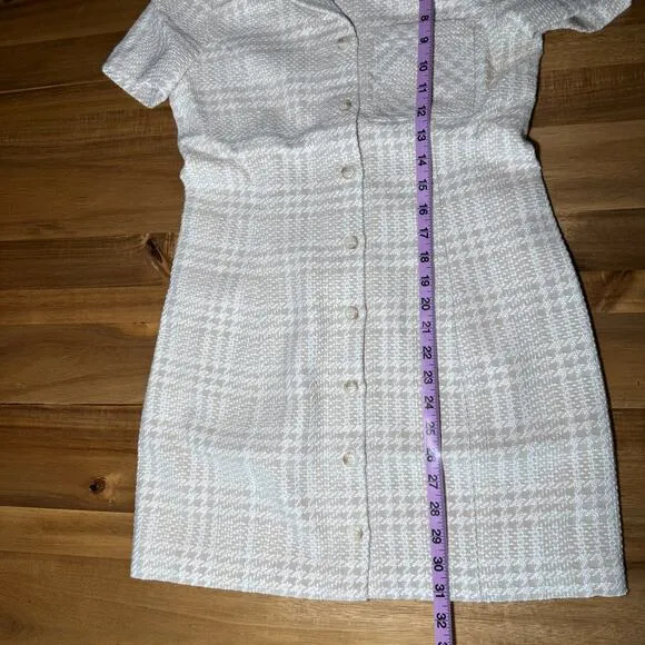 Rumored Notting Hill Mini Dress Chic Minimalist Modern Sz 4 Beige Glen Plaid