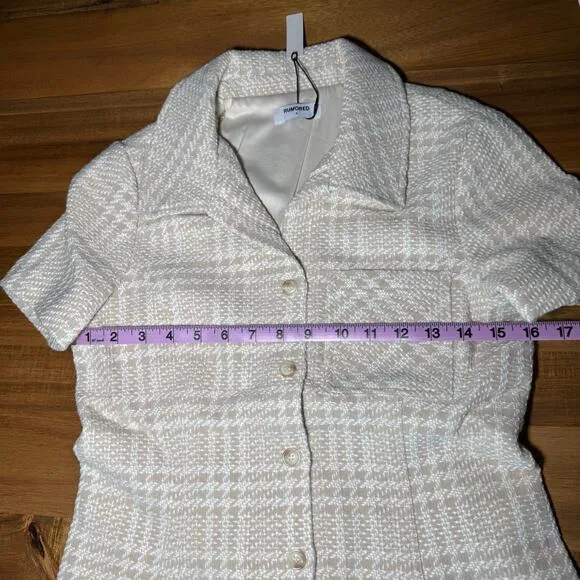Rumored Notting Hill Mini Dress Chic Minimalist Modern Sz 4 Beige Glen Plaid