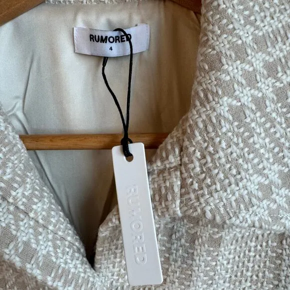 Rumored Notting Hill Mini Dress Chic Minimalist Modern Sz 4 Beige Glen Plaid