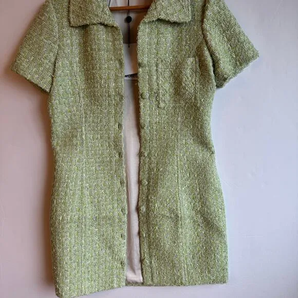 Rumored Notting Hill Mini Dress Chic Minimalist Modern Sz 6 Green Tennis Tweed