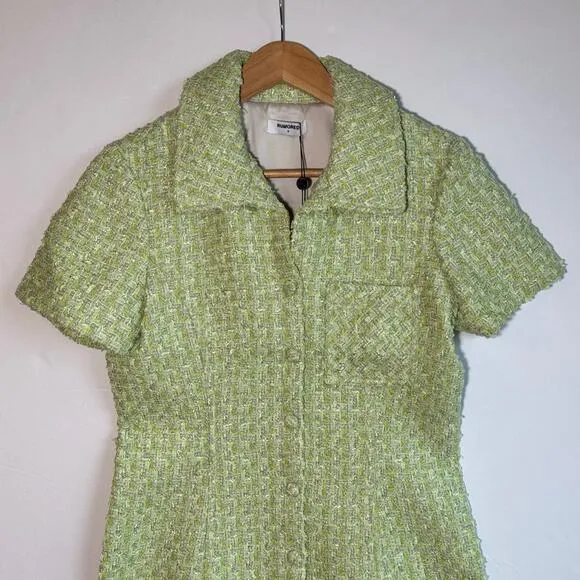 Rumored Notting Hill Mini Dress Chic Minimalist Modern Sz 6 Green Tennis Tweed