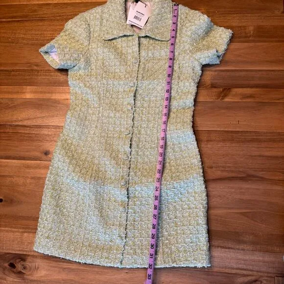 Rumored Notting Hill Mini Dress Chic Minimalist Modern Sz 6 Green Tennis Tweed