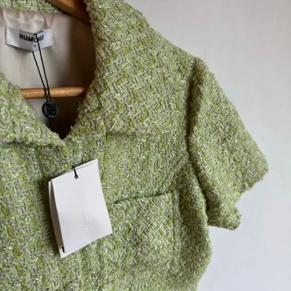 Rumored Notting Hill Mini Dress Chic Minimalist Modern Sz 6 Green Tennis Tweed