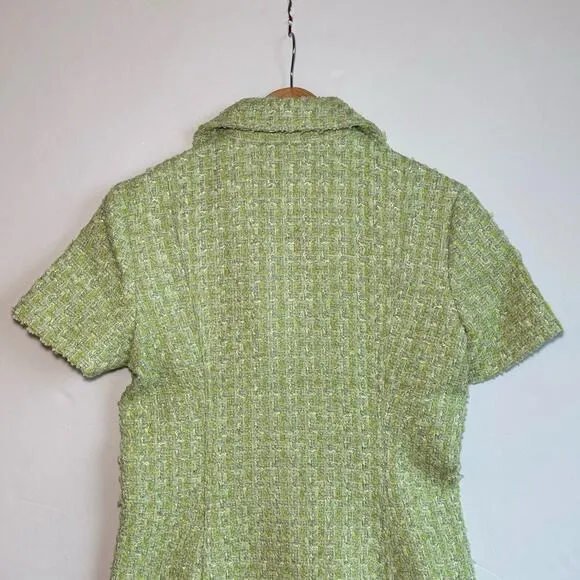 Rumored Notting Hill Mini Dress Chic Minimalist Modern Sz 6 Green Tennis Tweed