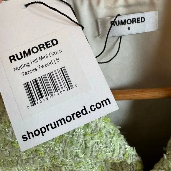 Rumored Notting Hill Mini Dress Chic Minimalist Modern Sz 6 Green Tennis Tweed