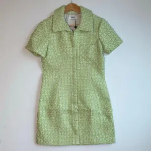 Rumored Notting Hill Mini Dress Chic Minimalist Modern Sz 6 Green Tennis Tweed