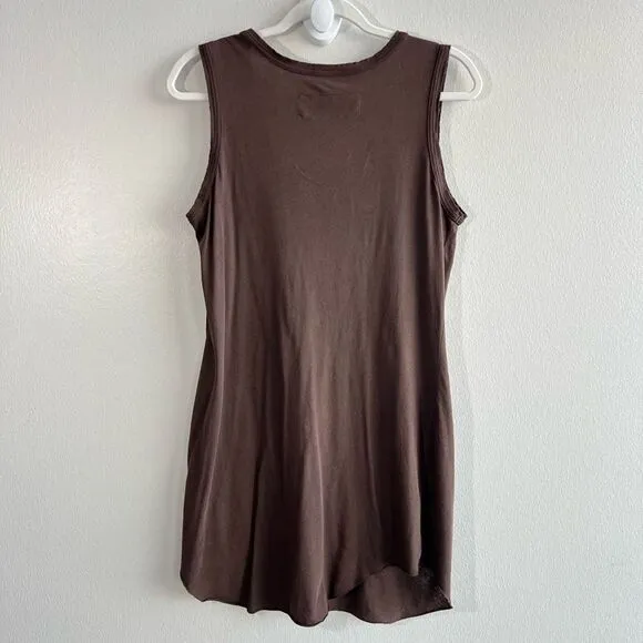 Rundholz Women’s Medium Brown Shirt Sleeveless Dress Asymmetrical Hem Minimalist
