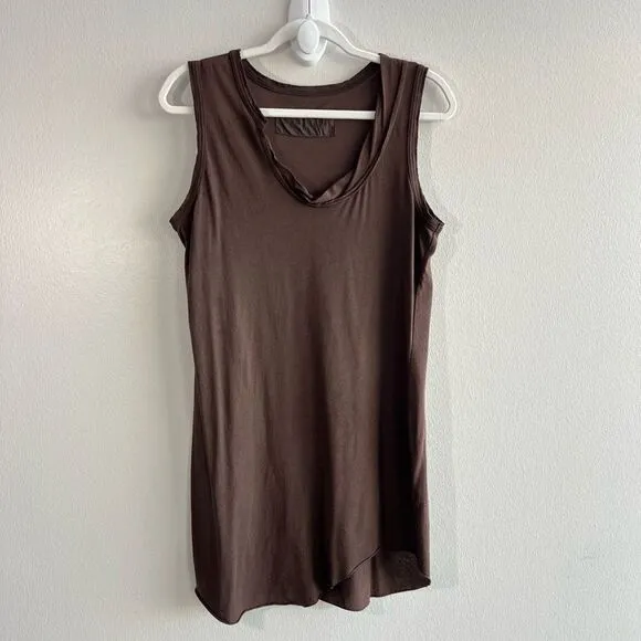 Rundholz Women’s Medium Brown Shirt Sleeveless Dress Asymmetrical Hem Minimalist