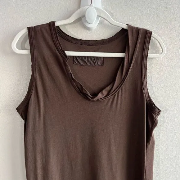 Rundholz Women’s Medium Brown Shirt Sleeveless Dress Asymmetrical Hem Minimalist