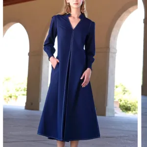 Rungolee Navy Blue Denmark Pockets Minimalist Midi Dress Women’s Sz M
