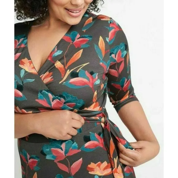 Ryllace Luxury Knit Floral Faux Wrap Dress 1X