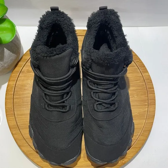 Saguaro Barefoot Ankle Boots Faux Fur Lined Water Resistant Black Bootie Size