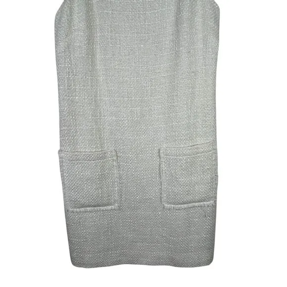 Sail To Stable Tweed Sleeveless Mini Dress Sz 0 Cream Raw Hem Neck Glam-Chic