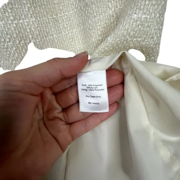 Sail To Stable Tweed Sleeveless Mini Dress Sz 0 Cream Raw Hem Neck Glam-Chic