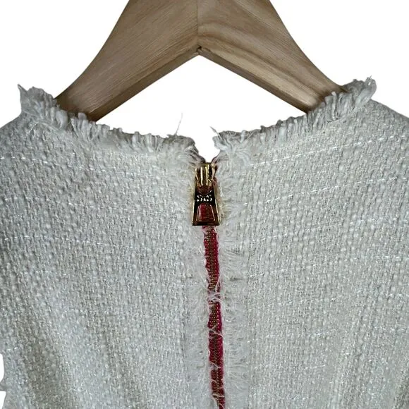 Sail To Stable Tweed Sleeveless Mini Dress Sz 0 Cream Raw Hem Neck Glam-Chic