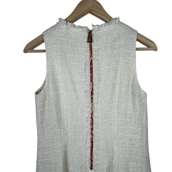 Sail To Stable Tweed Sleeveless Mini Dress Sz 0 Cream Raw Hem Neck Glam-Chic