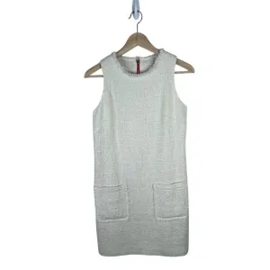 Sail To Stable Tweed Sleeveless Mini Dress Sz 0 Cream Raw Hem Neck Glam-Chic