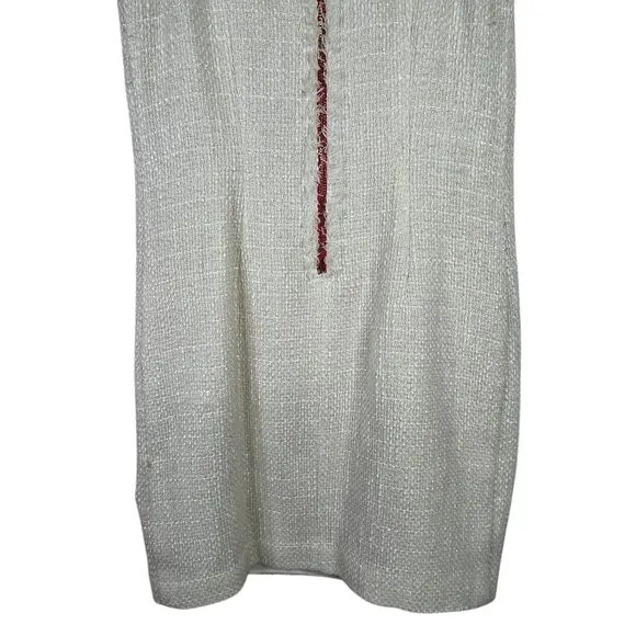 Sail To Stable Tweed Sleeveless Mini Dress Sz 0 Cream Raw Hem Neck Glam-Chic