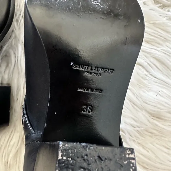Saint Laurent Black Leather Rock‎ 3 Buckles Ankle Boots Riding Booties 38