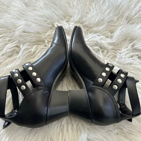 Saint Laurent Black Leather Rock‎ 3 Buckles Ankle Boots Riding Booties 38
