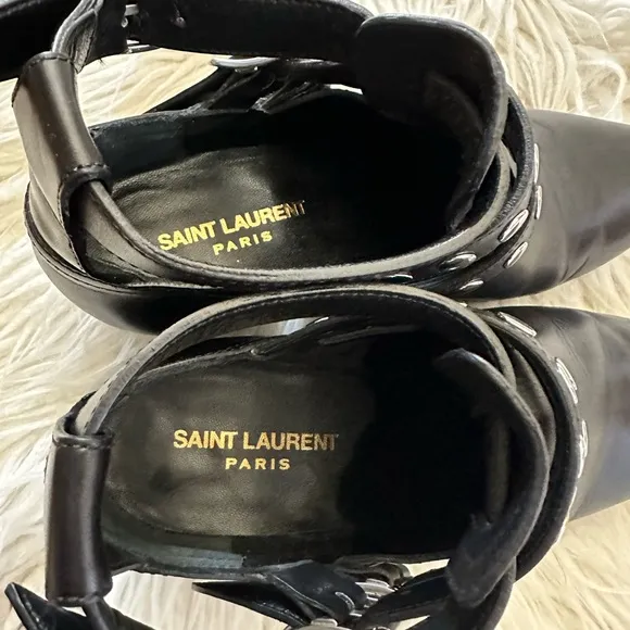 Saint Laurent Black Leather Rock‎ 3 Buckles Ankle Boots Riding Booties 38