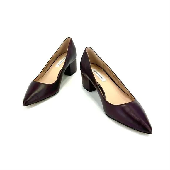 SAKS FIFTH AVENUE &quot;SANDRA&quot; MULBERRY LEATHER CLOSED POINTY TOE BLOCK HEEL PUMPS🆕