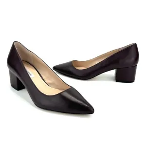 SAKS FIFTH AVENUE &quot;SANDRA&quot; MULBERRY LEATHER CLOSED POINTY TOE BLOCK HEEL PUMPS🆕