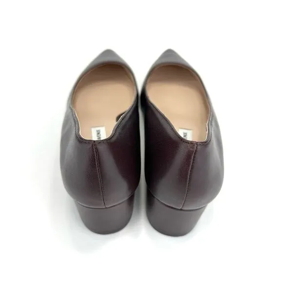 SAKS FIFTH AVENUE &quot;SANDRA&quot; MULBERRY LEATHER CLOSED POINTY TOE BLOCK HEEL PUMPS🆕