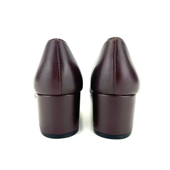 SAKS FIFTH AVENUE &quot;SANDRA&quot; MULBERRY LEATHER CLOSED POINTY TOE BLOCK HEEL PUMPS🆕