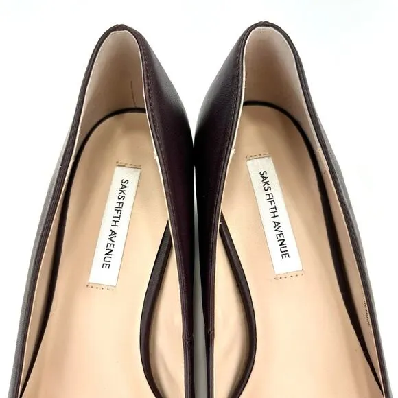 SAKS FIFTH AVENUE &quot;SANDRA&quot; MULBERRY LEATHER CLOSED POINTY TOE BLOCK HEEL PUMPS🆕
