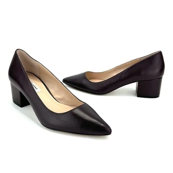 SAKS FIFTH AVENUE &quot;SANDRA&quot; MULBERRY LEATHER CLOSED POINTY TOE BLOCK HEEL PUMPS🆕