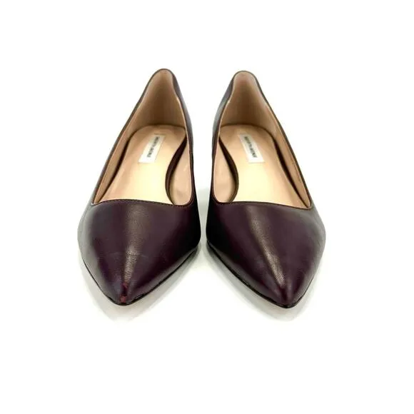 SAKS FIFTH AVENUE &quot;SANDRA&quot; MULBERRY LEATHER CLOSED POINTY TOE BLOCK HEEL PUMPS🆕