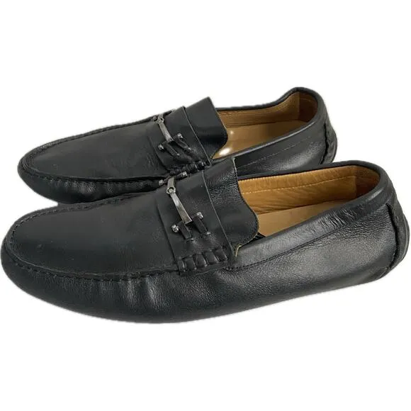 Saks Fifth Avenue Black Label Leather Moc Slip On Bit Loafer Driving Shoes SZ 11