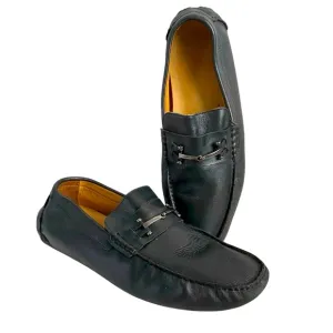 Saks Fifth Avenue Black Label Leather Moc Slip On Bit Loafer Driving Shoes SZ 11