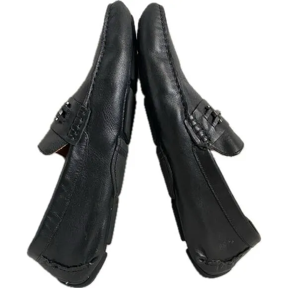 Saks Fifth Avenue Black Label Leather Moc Slip On Bit Loafer Driving Shoes SZ 11