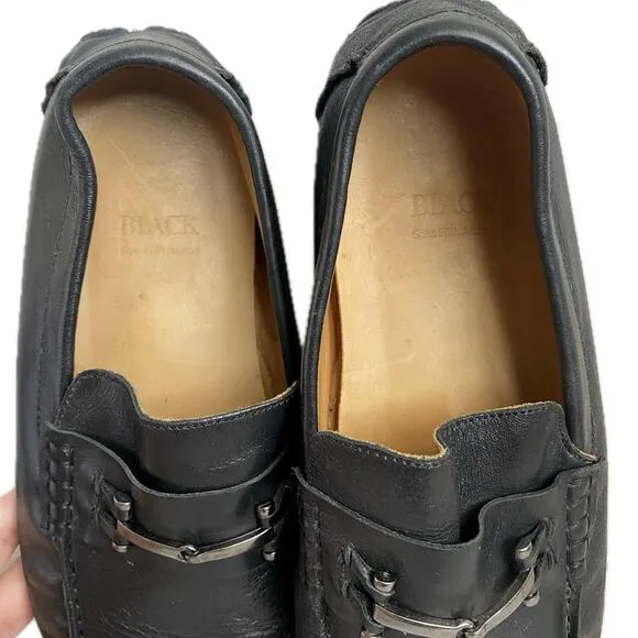Saks Fifth Avenue Black Label Leather Moc Slip On Bit Loafer Driving Shoes SZ 11